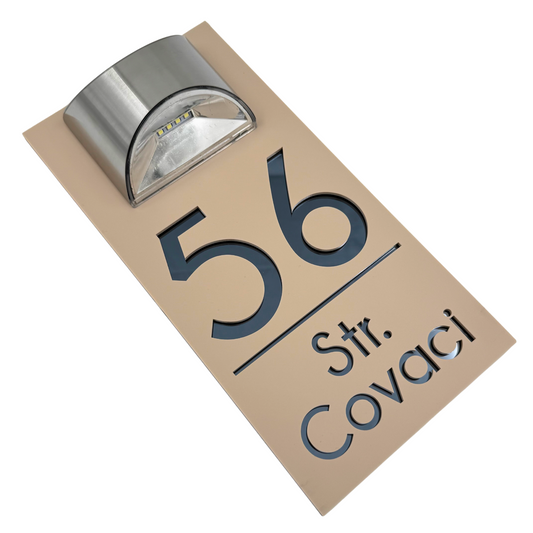 PREMIUM HOUSE NUMBER - Cream colour Satin Anthracite Grey Mirror Lampa Solara - 30×15 cm