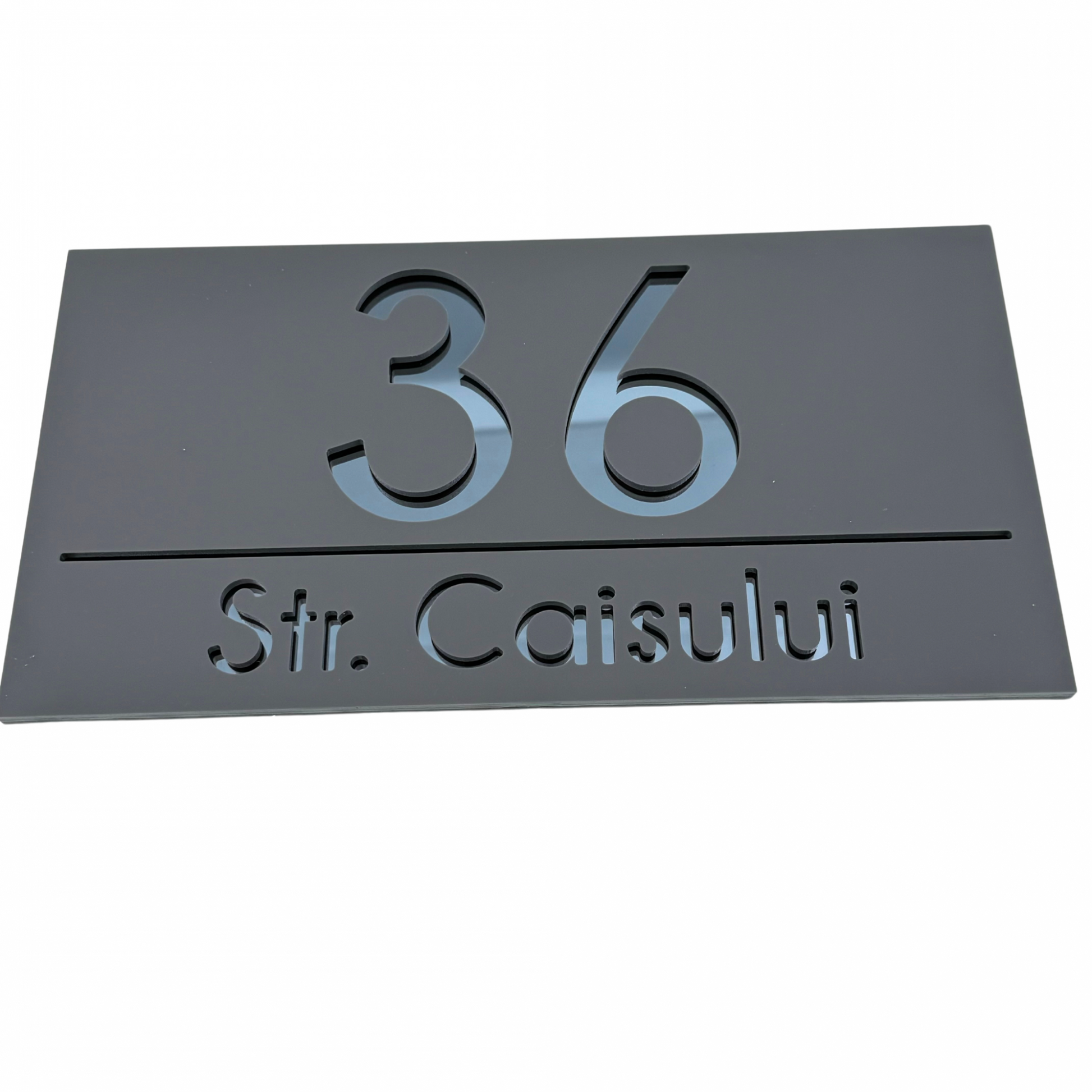 PREMIUM HOUSE NUMBER - Satin Grey Anthracite Grey Mirror - 28×15 cm