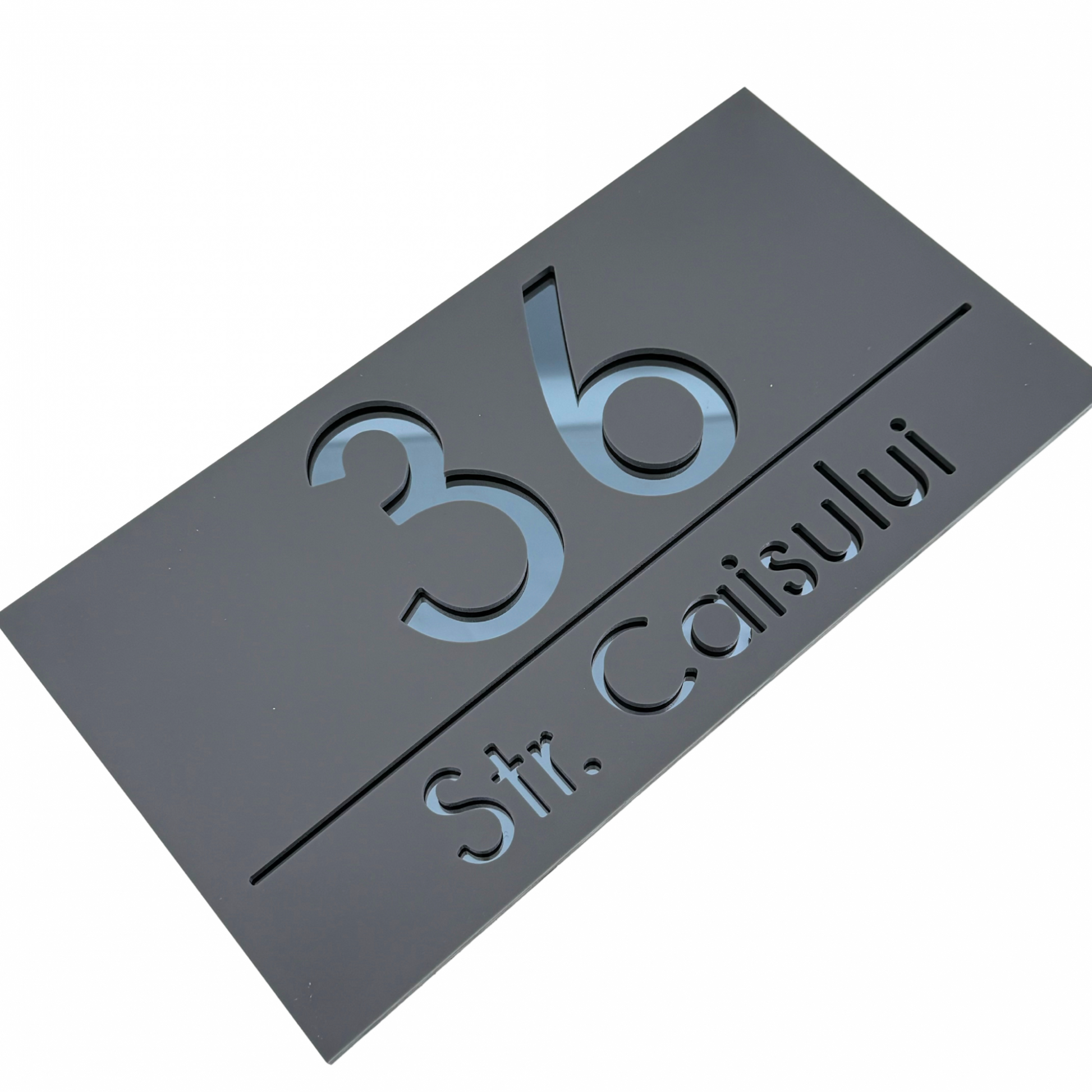 PREMIUM HOUSE NUMBER - Satin Grey Anthracite Grey Mirror - 28×15 cm