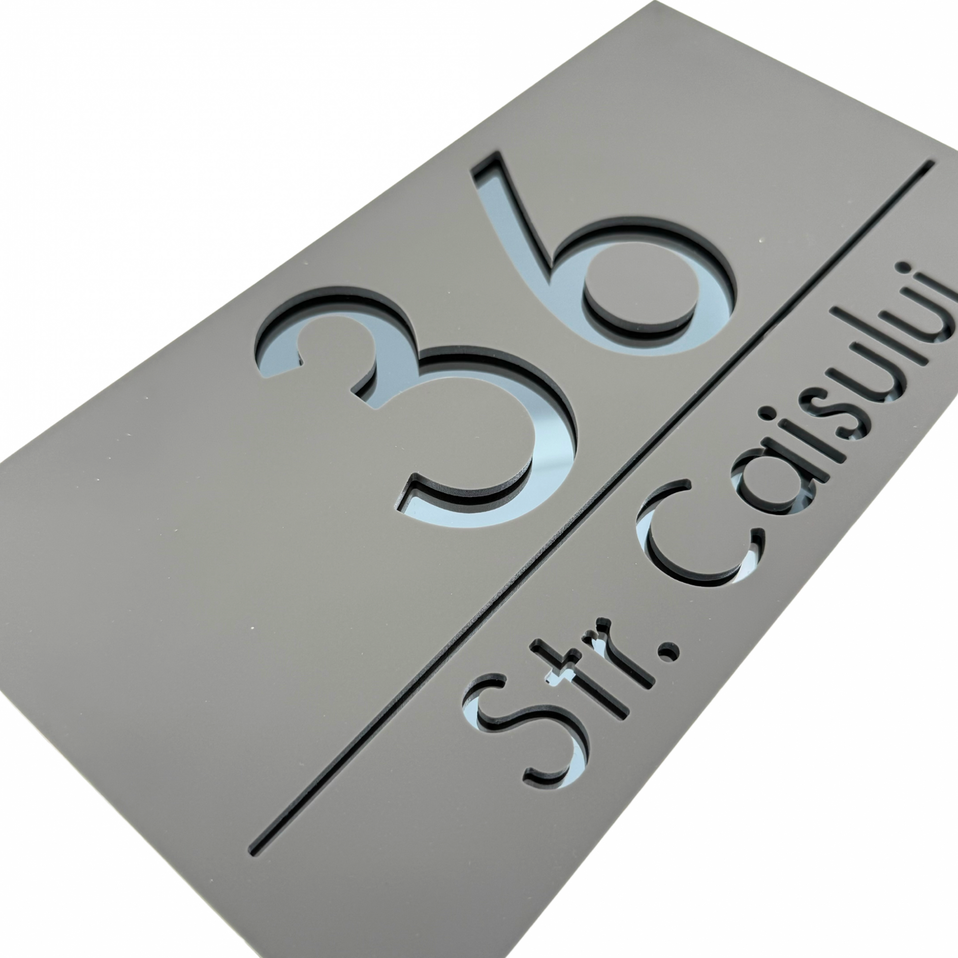 PREMIUM HOUSE NUMBER - Satin Grey Anthracite Grey Mirror - 28×15 cm