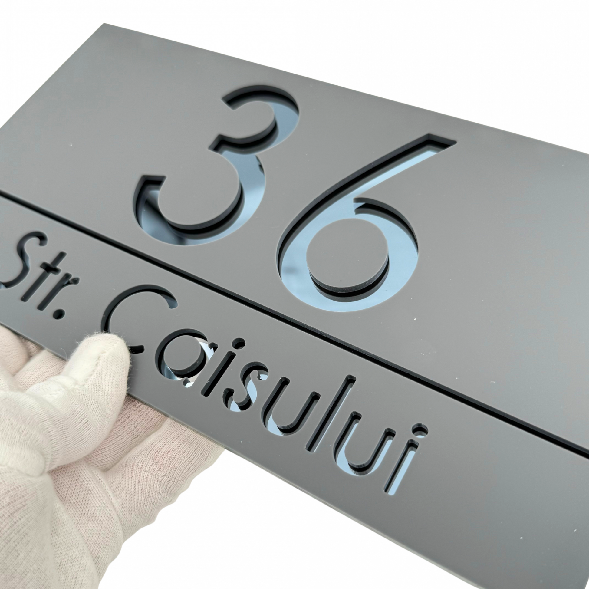 PREMIUM HOUSE NUMBER - Satin Grey Anthracite Grey Mirror - 28×15 cm