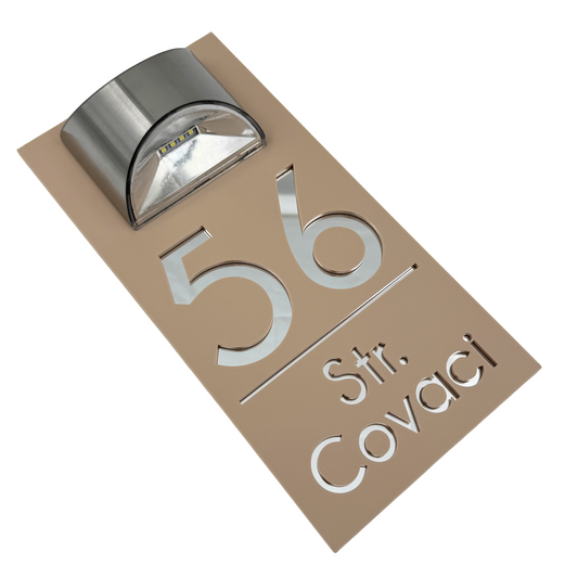 PREMIUM HOUSE NUMBER - Cream colour Satin Silver Mirror Lampa Solara - 30×15 cm