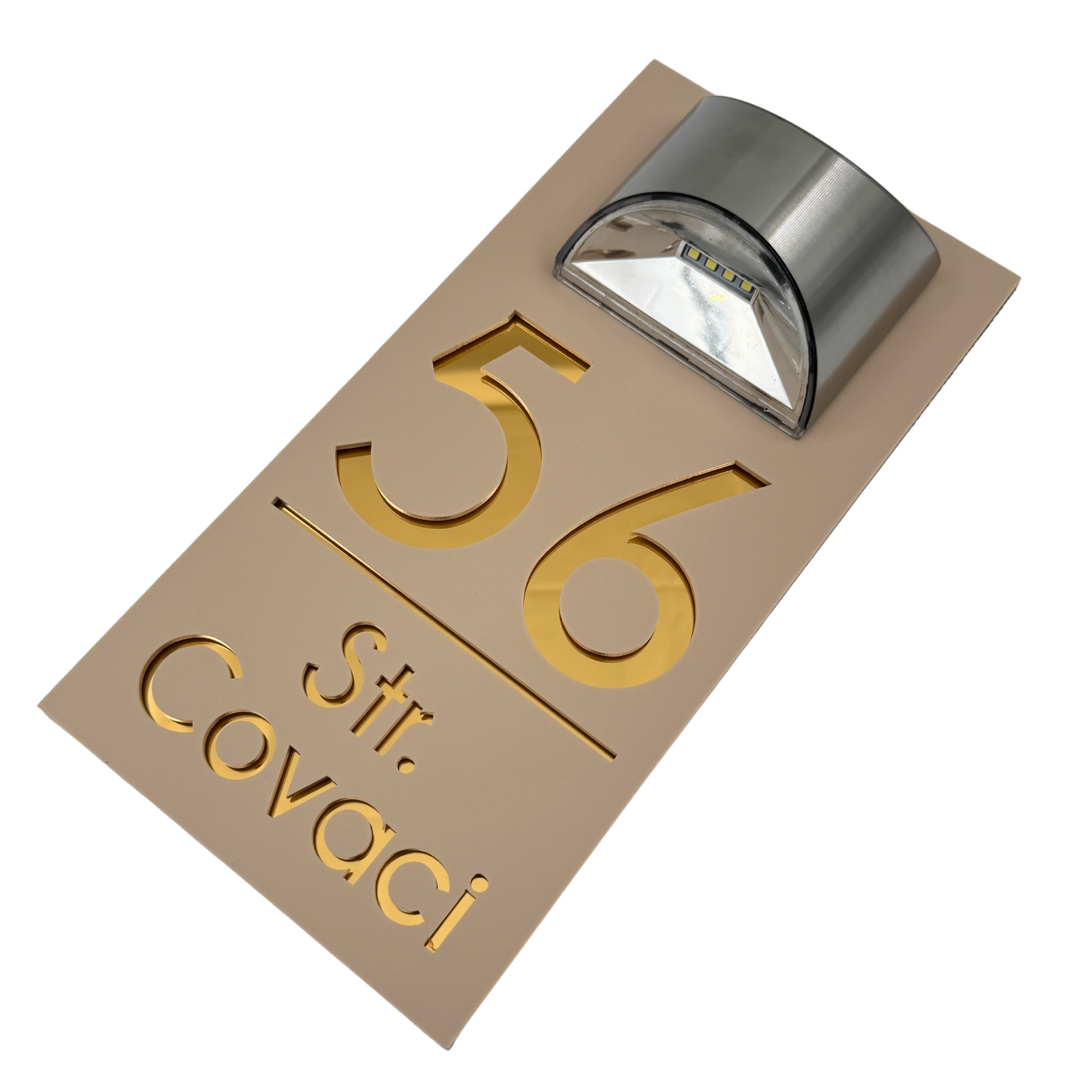 PREMIUM HOUSE NUMBER - Cream colour Satin Gold Mirror Lampa Solara - 30×15 cm