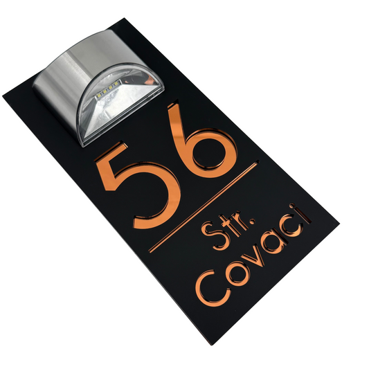 PREMIUM HOUSE NUMBER - Satin Black Copper Mirror Lampa Solara - 30×15 cm