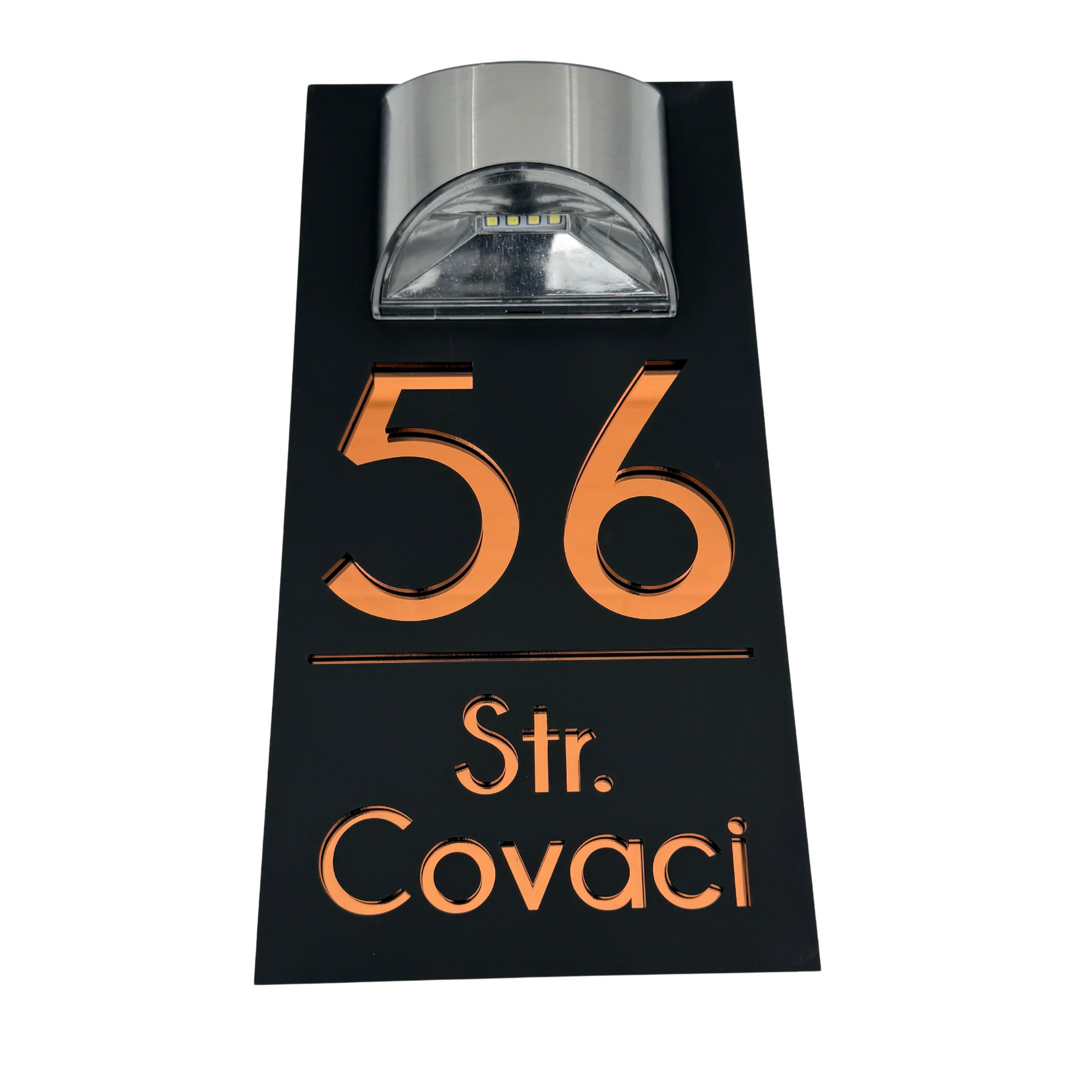 PREMIUM HOUSE NUMBER - Satin Black Copper Mirror Lampa Solara - 30×15 cm