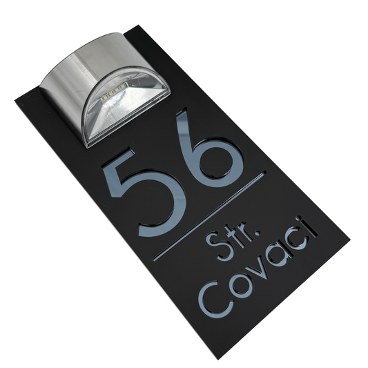 PREMIUM HOUSE NUMBER - Satin Black Anthracite Grey Mirror Lampa Solara - 30×15 cm