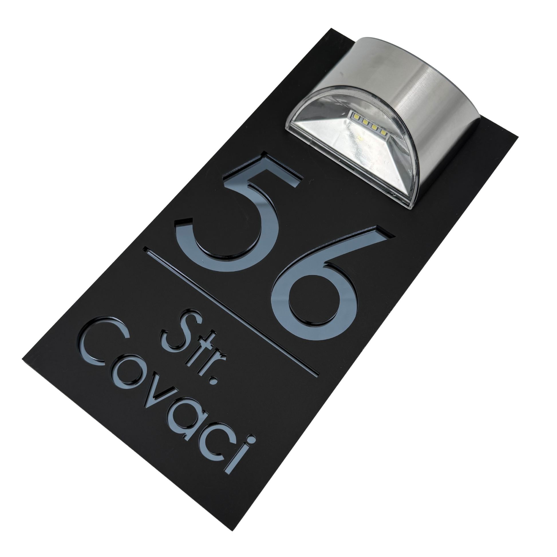 PREMIUM HOUSE NUMBER - Satin Black Anthracite Grey Mirror Lampa Solara - 30×15 cm