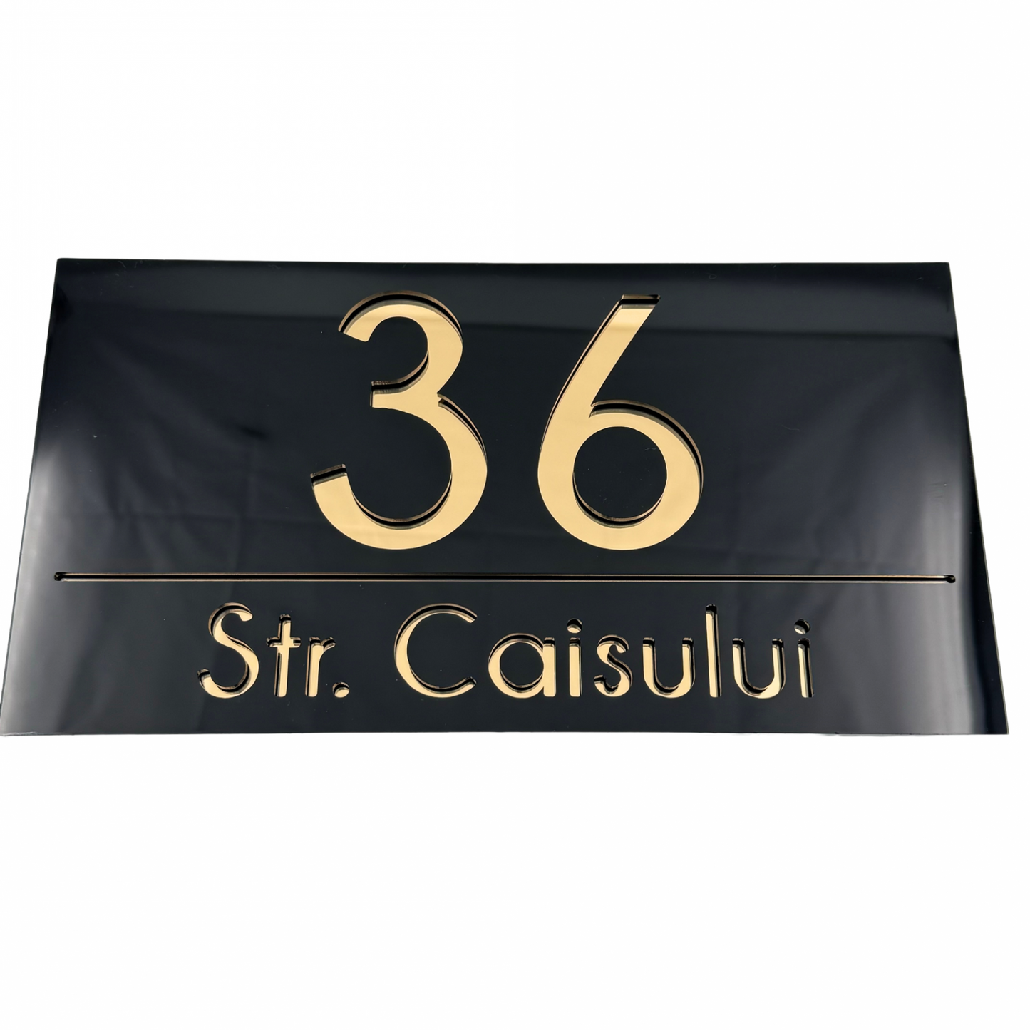 PREMIUM HOUSE NUMBER - Glossy Black Gold Mirror - 28×15 cm