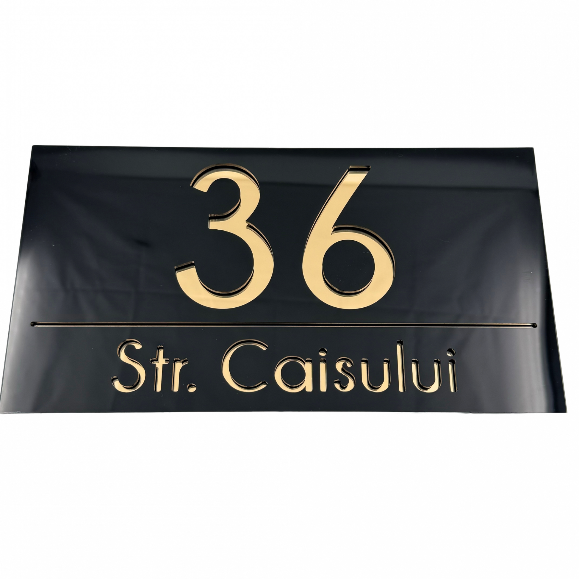 PREMIUM HOUSE NUMBER - Glossy Black Gold Mirror - 28×15 cm