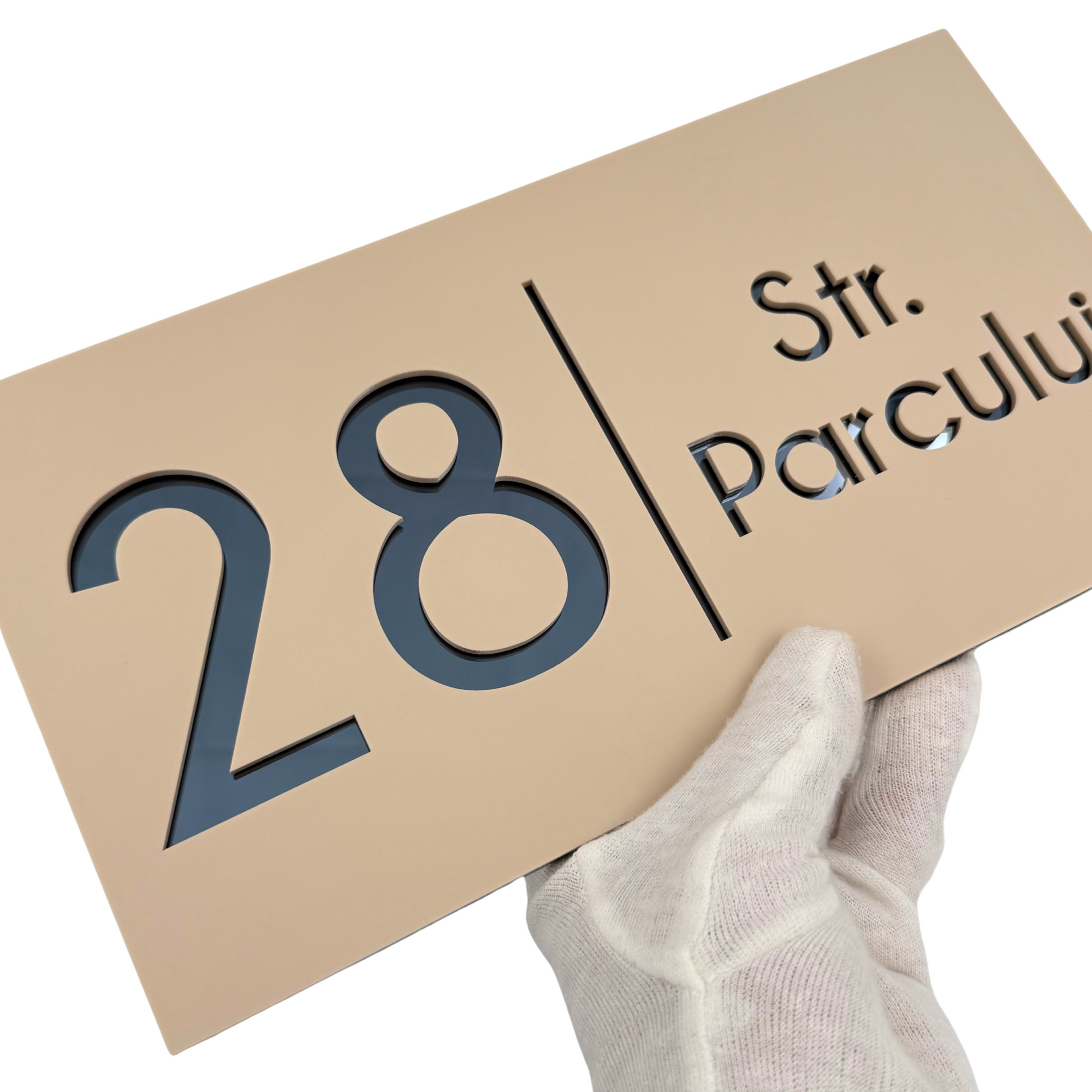 PREMIUM HOUSE NUMBER - Cream colour Satin Anthracite Grey Mirror- 28×15 cm