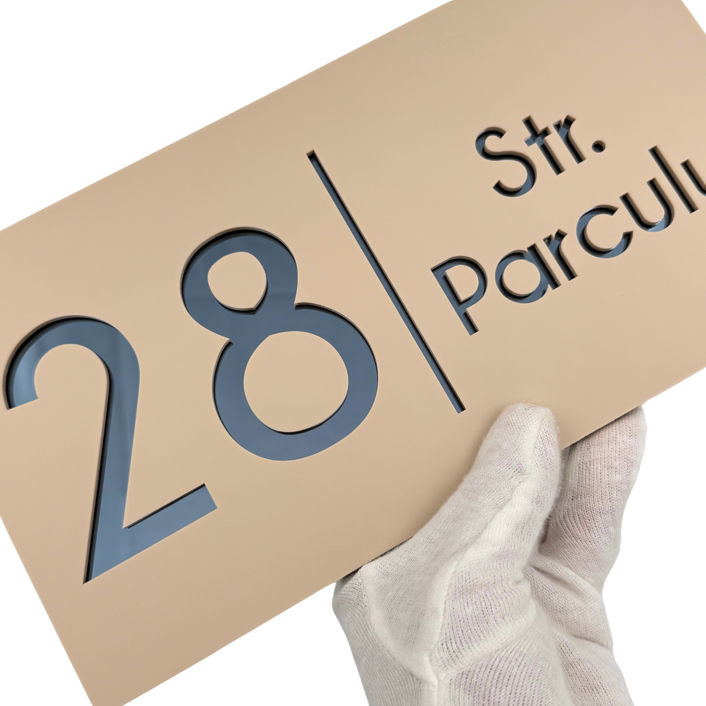PREMIUM HOUSE NUMBER - Cream colour Satin Anthracite Grey Mirror- 28×15 cm