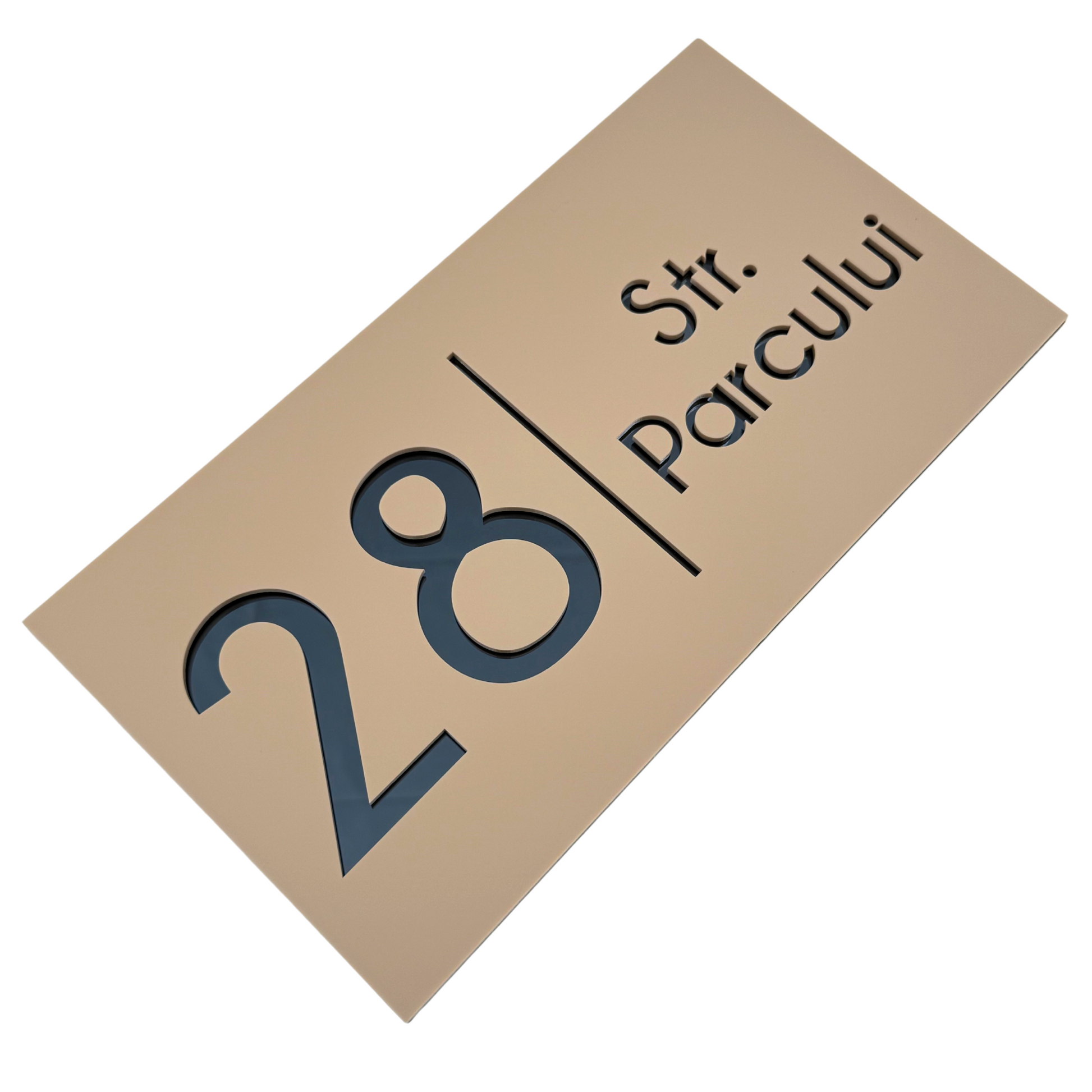 PREMIUM HOUSE NUMBER - Cream colour Satin Anthracite Grey Mirror- 28×15 cm