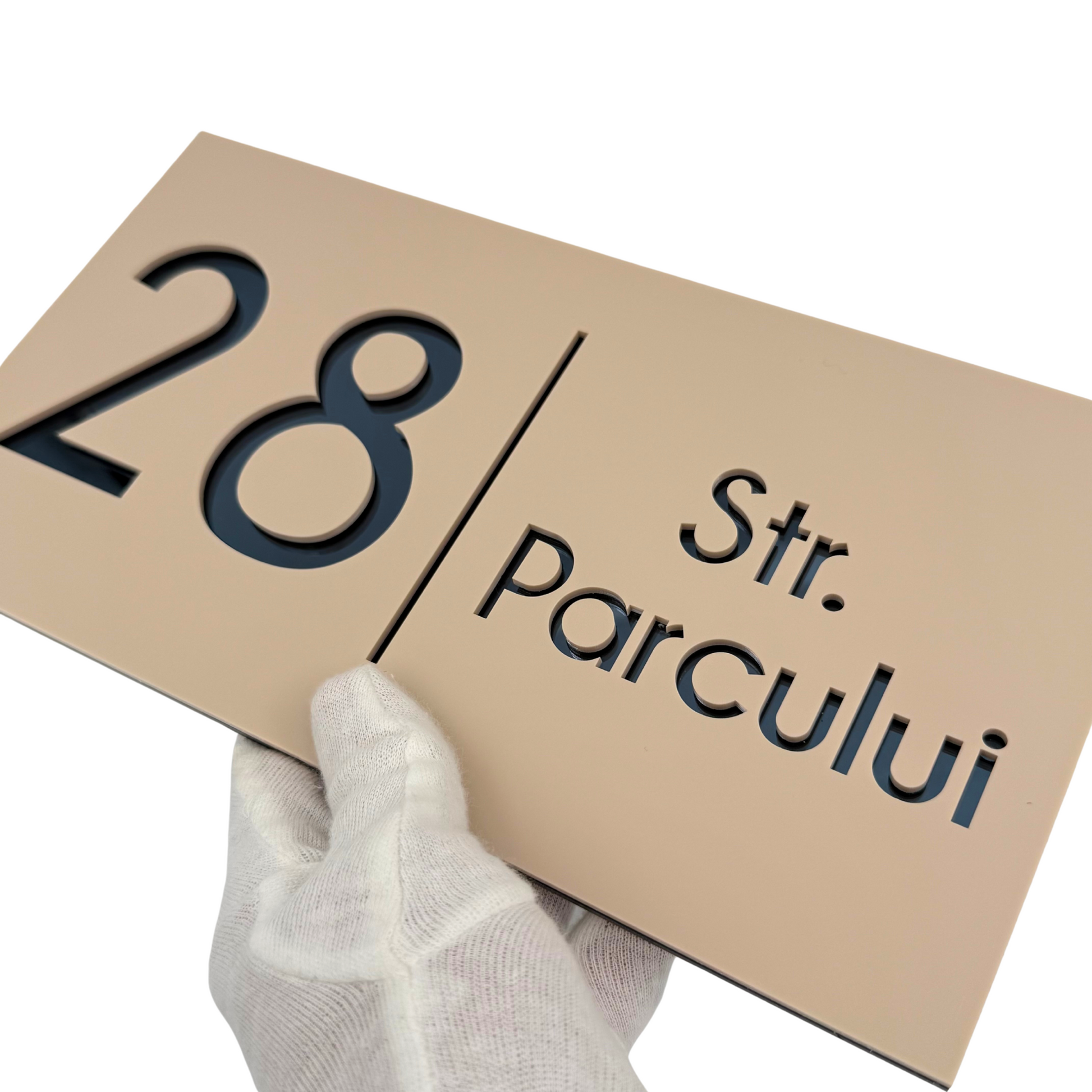 PREMIUM HOUSE NUMBER - Cream colour Satin Anthracite Grey Mirror- 28×15 cm