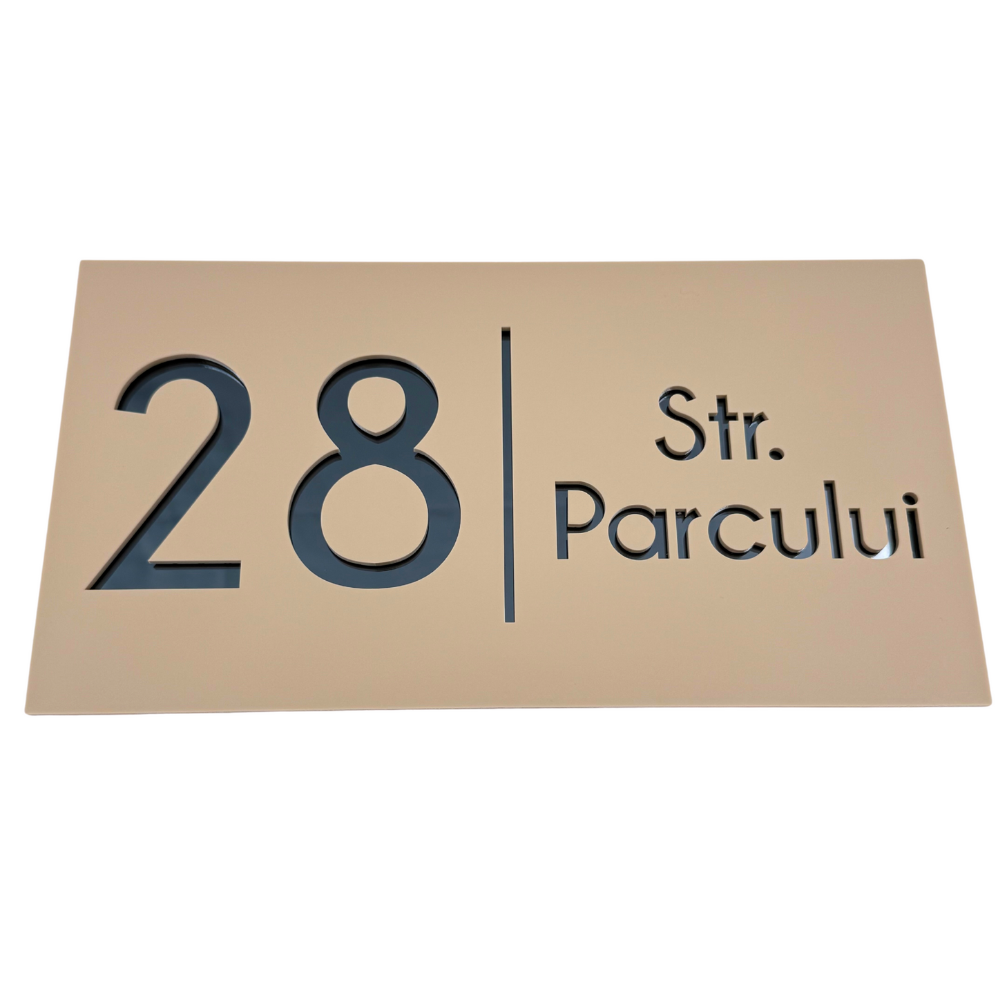 PREMIUM HOUSE NUMBER - Cream colour Satin Anthracite Grey Mirror- 28×15 cm