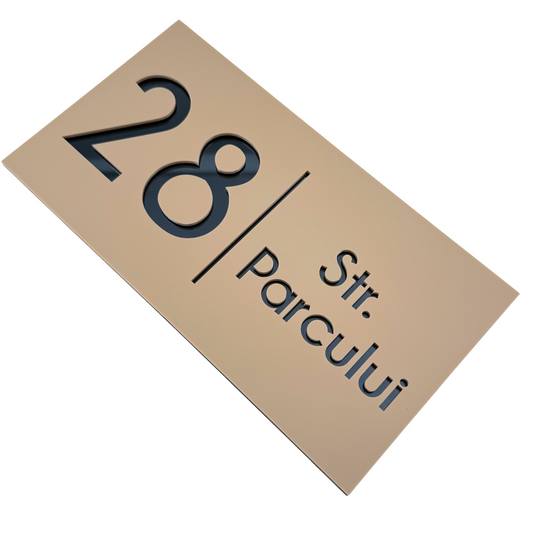 PREMIUM HOUSE NUMBER - Cream colour Satin Anthracite Grey Mirror- 28×15 cm