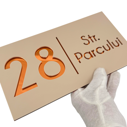 PREMIUM HOUSE NUMBER - Cream colour Satin Copper Mirror- 28×15 cm