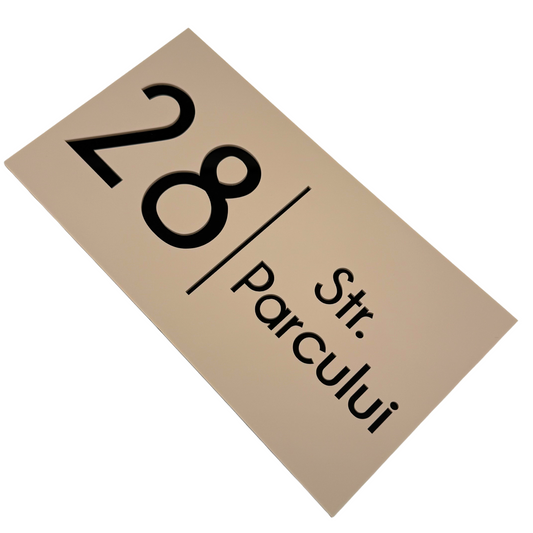 PREMIUM HOUSE NUMBER - Cream colour Satin Glossy Black - 28×15 cm