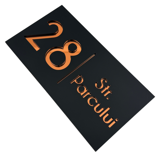 PREMIUM HOUSE NUMBER - Satin Black Copper Mirror- 28×15 cm