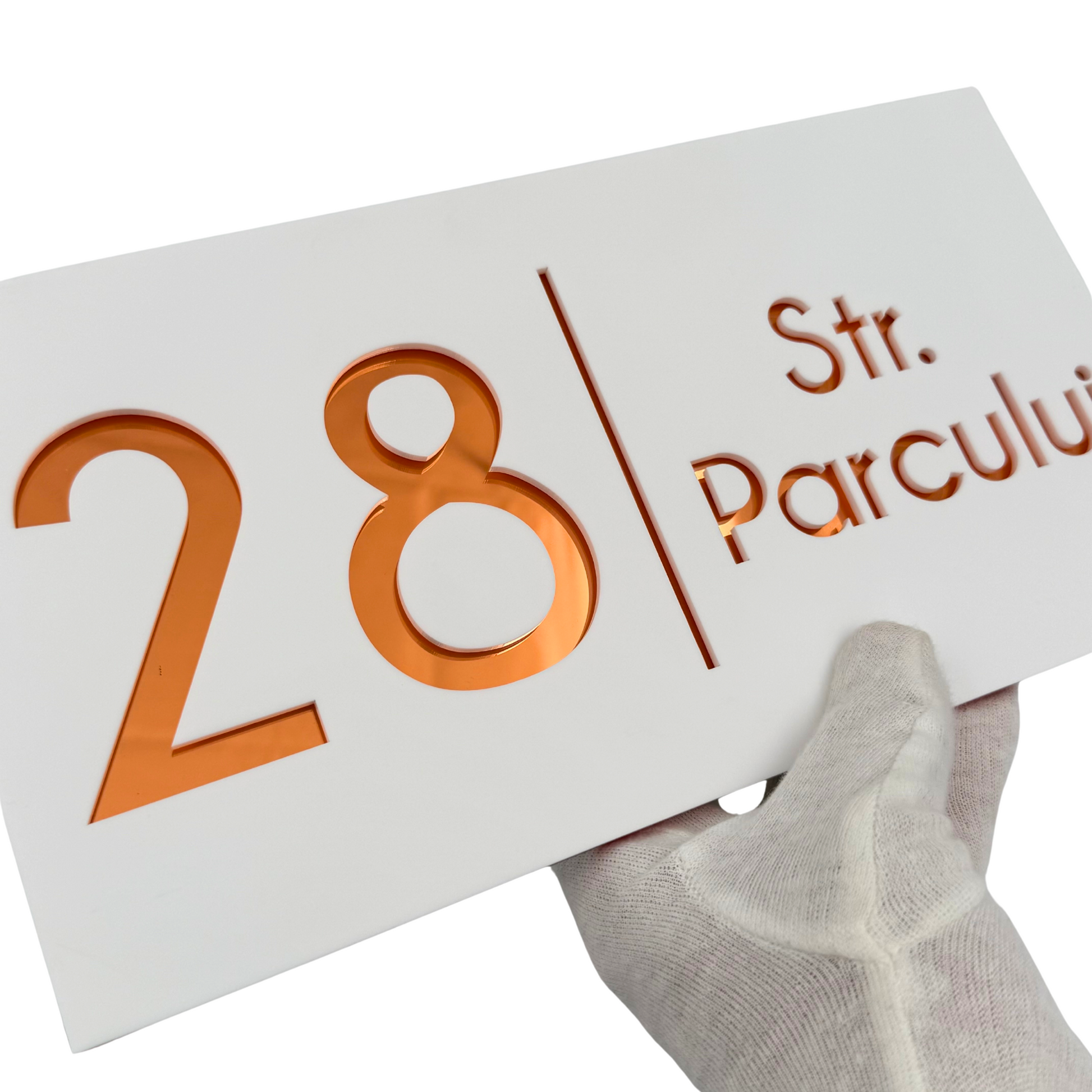 PREMIUM HOUSE NUMBER - White Satin Copper Mirror- 28×15 cm