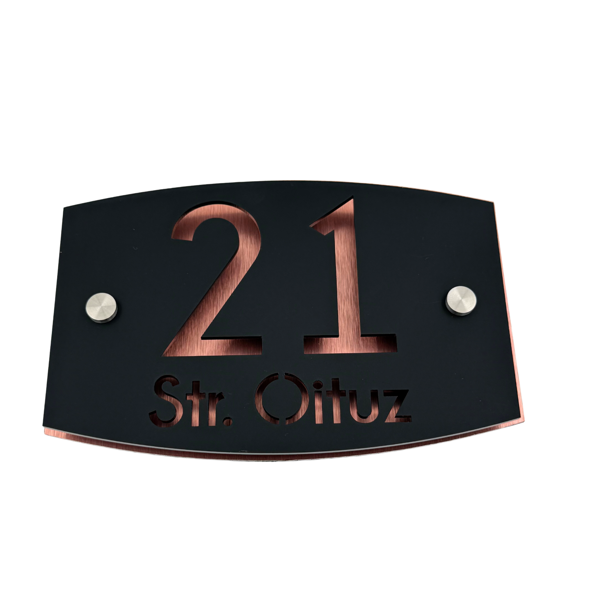 PREMIUM HOUSE NUMBER - Satin Black Aluminium Copper Mirror 2 Spacers Silver - 20×13 cm