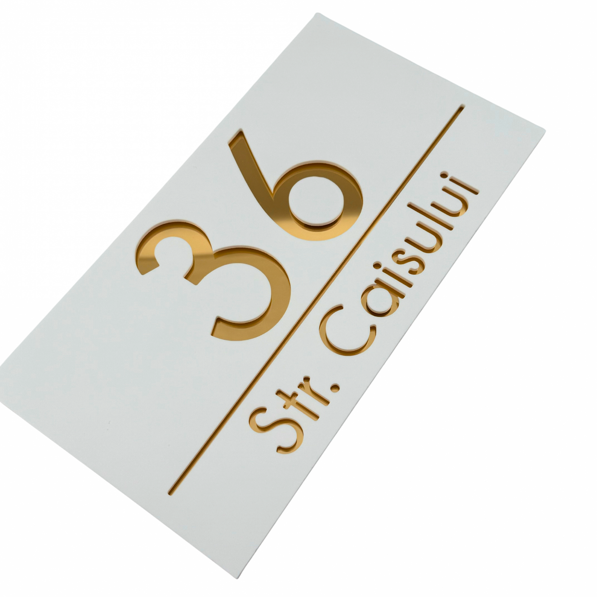 PREMIUM HOUSE NUMBER - White Satin Gold Mirror - 28×15 cm