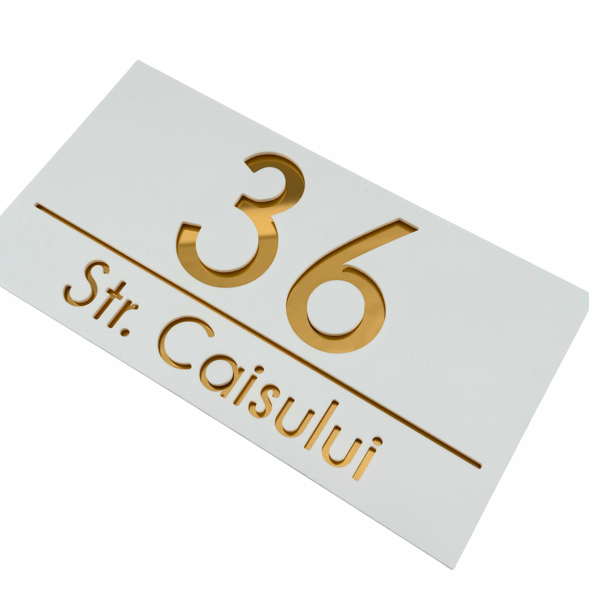 PREMIUM HOUSE NUMBER - White Satin Gold Mirror - 28×15 cm