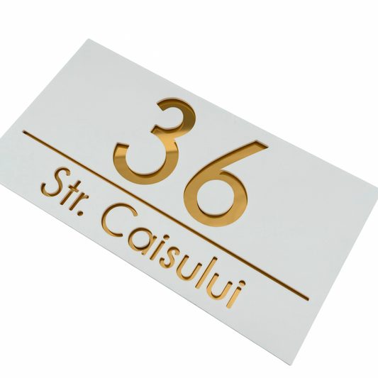 PREMIUM HOUSE NUMBER - White Satin Gold Mirror - 28×15 cm