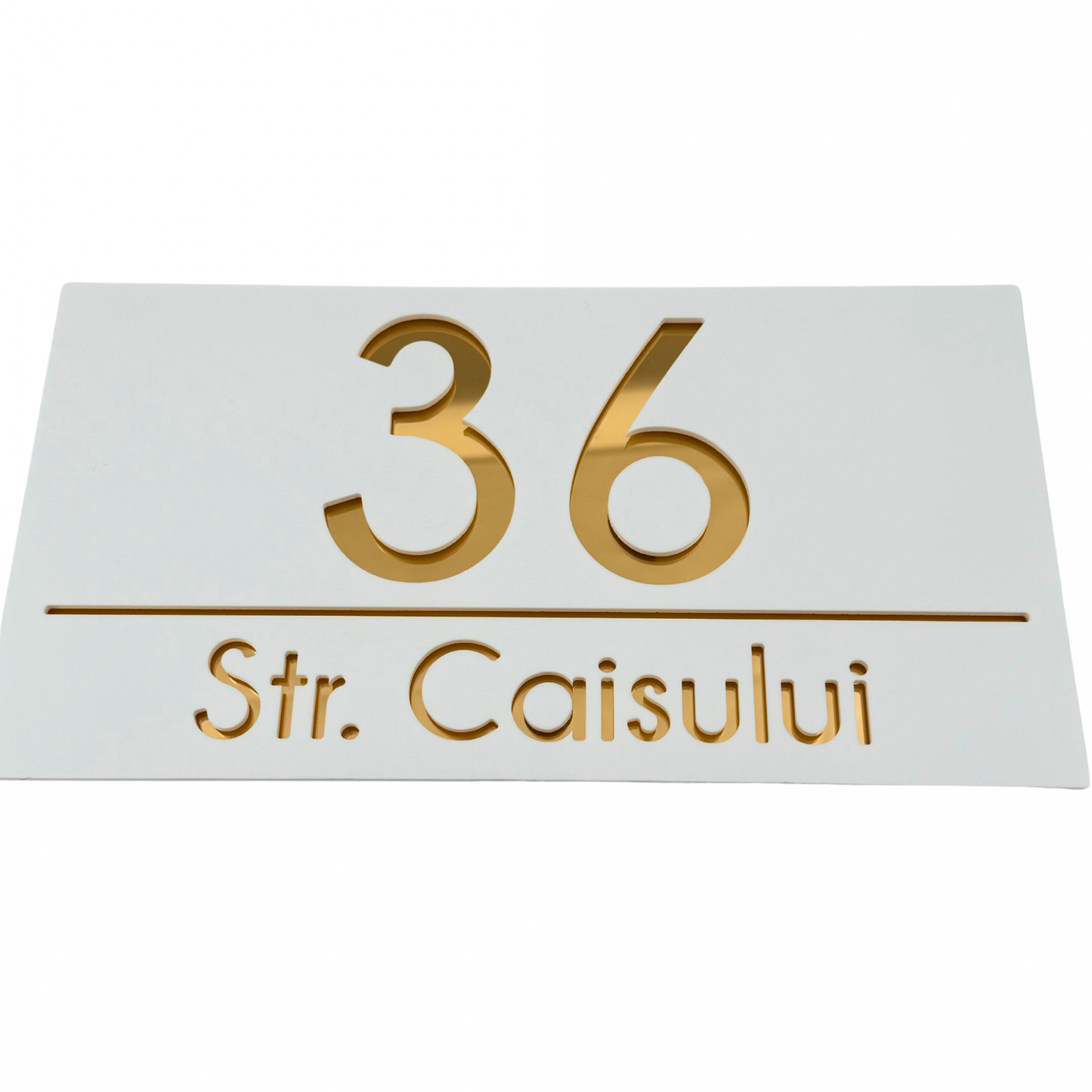 PREMIUM HOUSE NUMBER - White Satin Gold Mirror - 28×15 cm