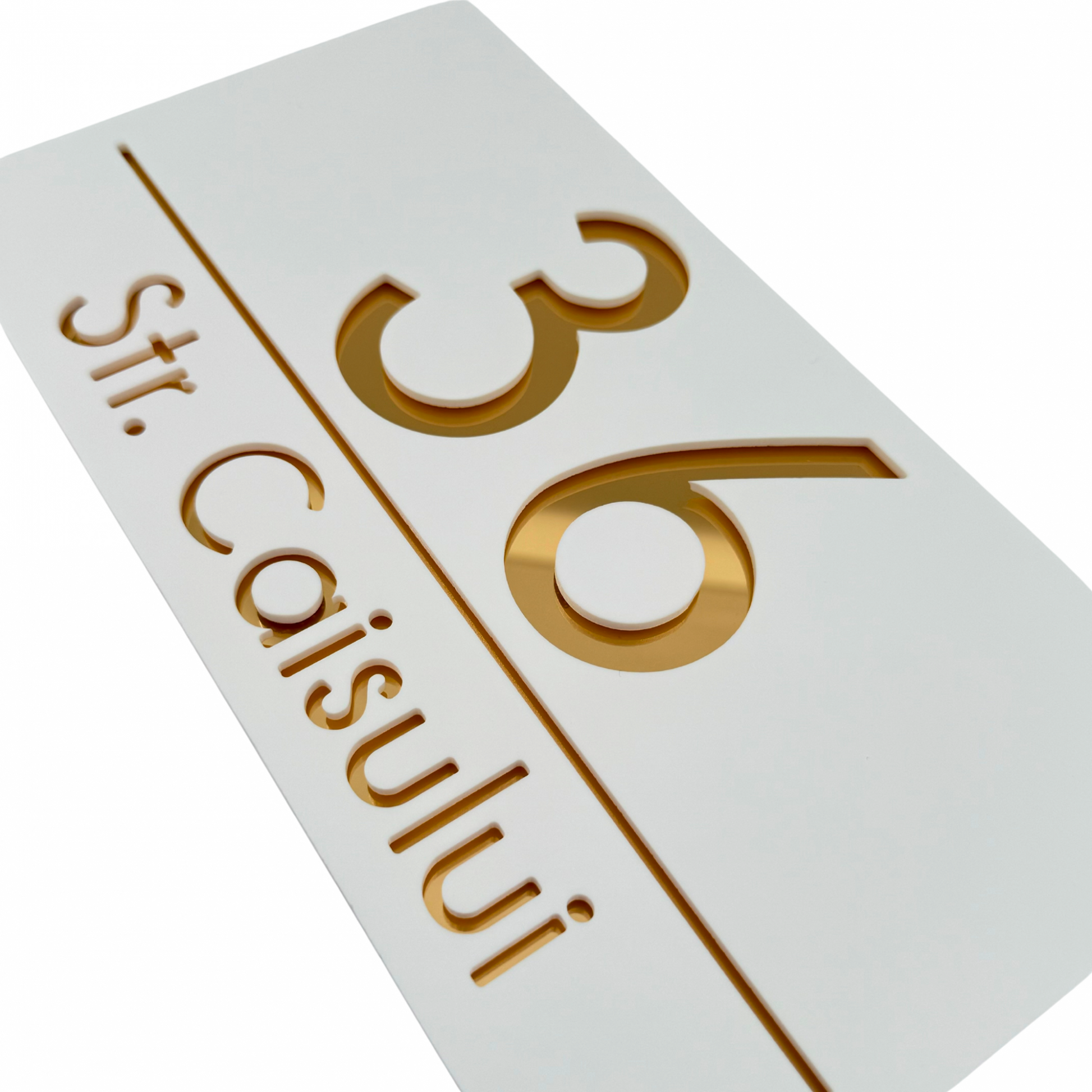 PREMIUM HOUSE NUMBER - White Satin Gold Mirror - 28×15 cm