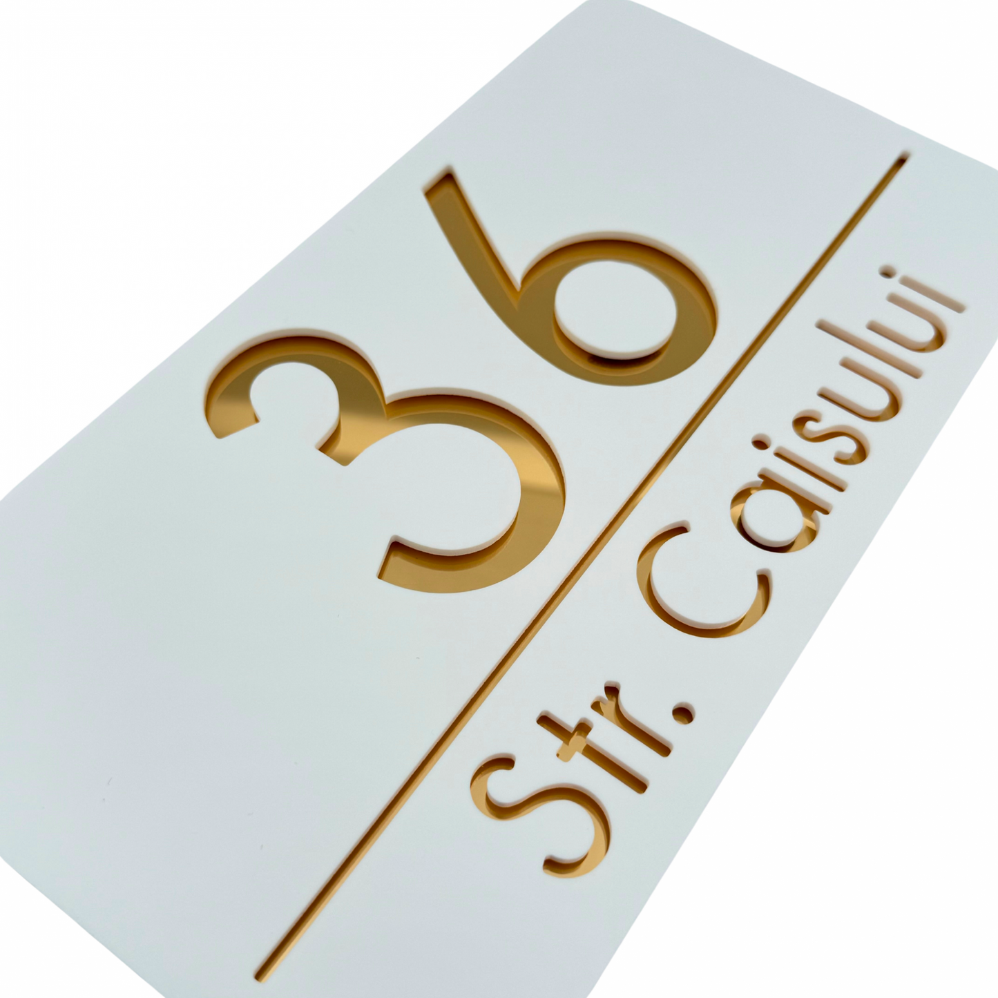 PREMIUM HOUSE NUMBER - White Satin Gold Mirror - 28×15 cm