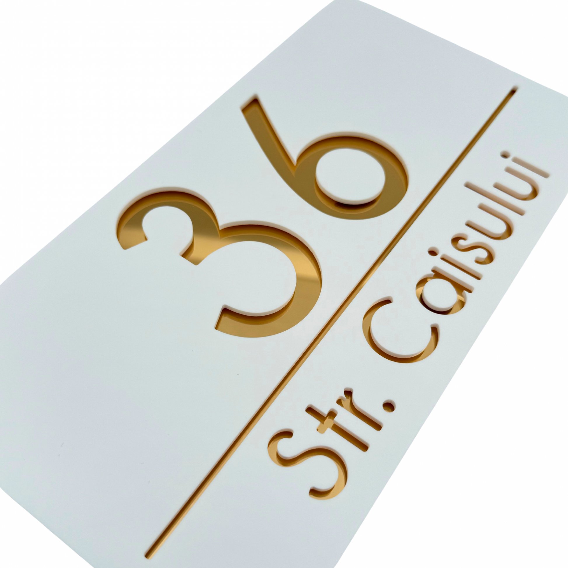 PREMIUM HOUSE NUMBER - White Satin Gold Mirror - 28×15 cm