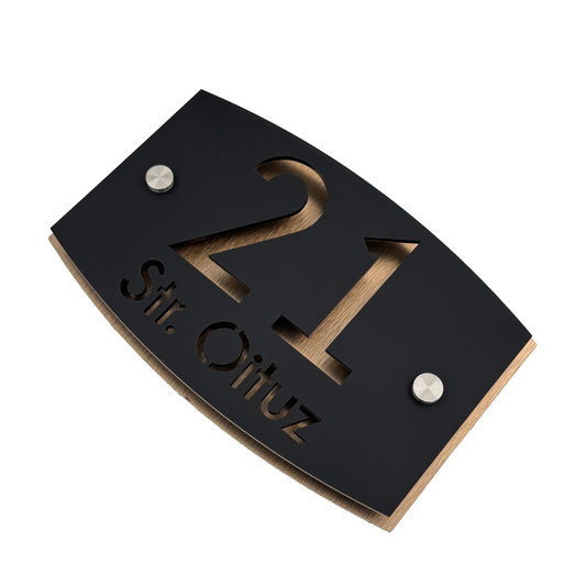 PREMIUM HOUSE NUMBER - Satin Black Aluminium Bronze Pearly 2 Spacers Silver - 20×13 cm