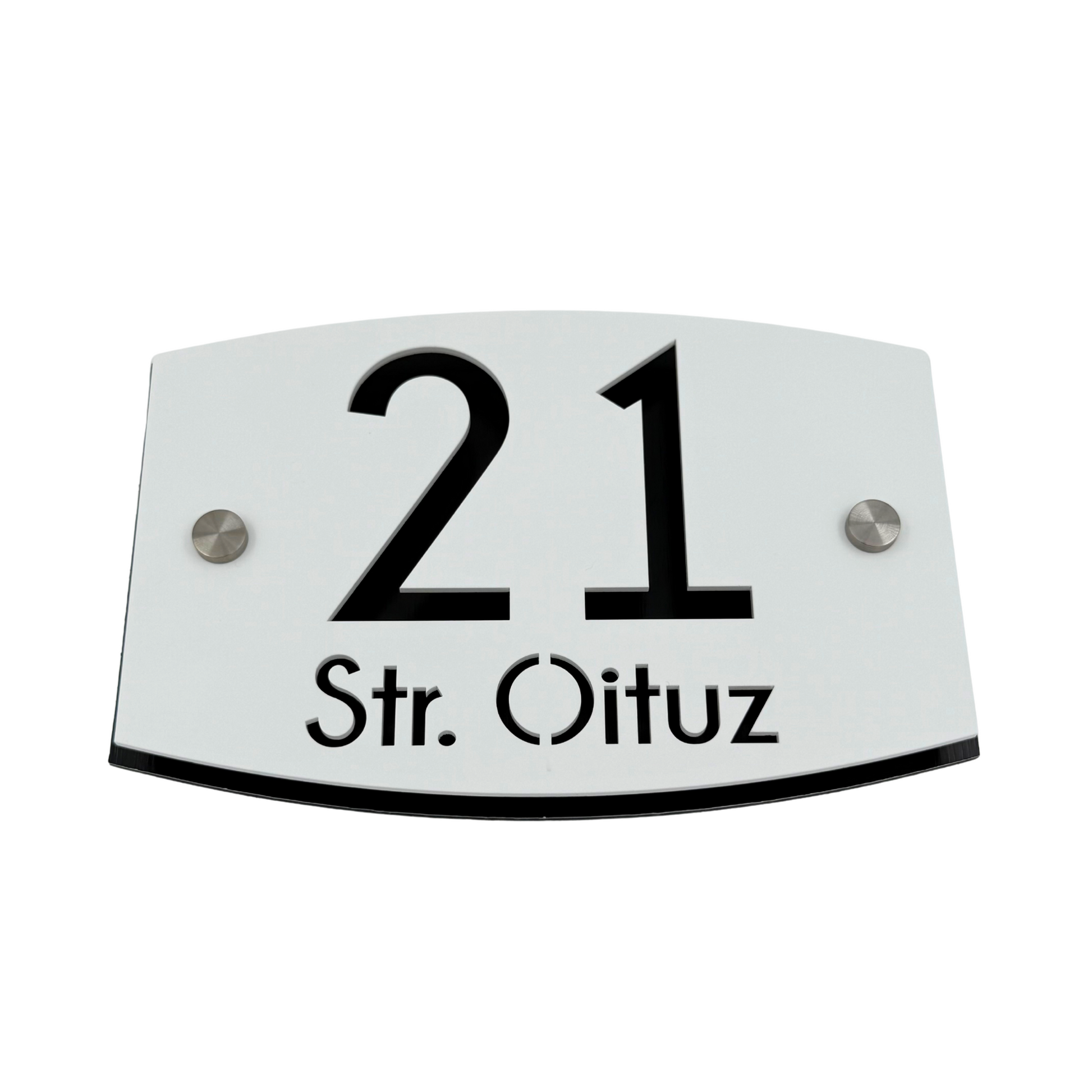 PREMIUM HOUSE NUMBER - White Satin Aluminium Black Pearly 2 Spacers Silver - 20×13 cm