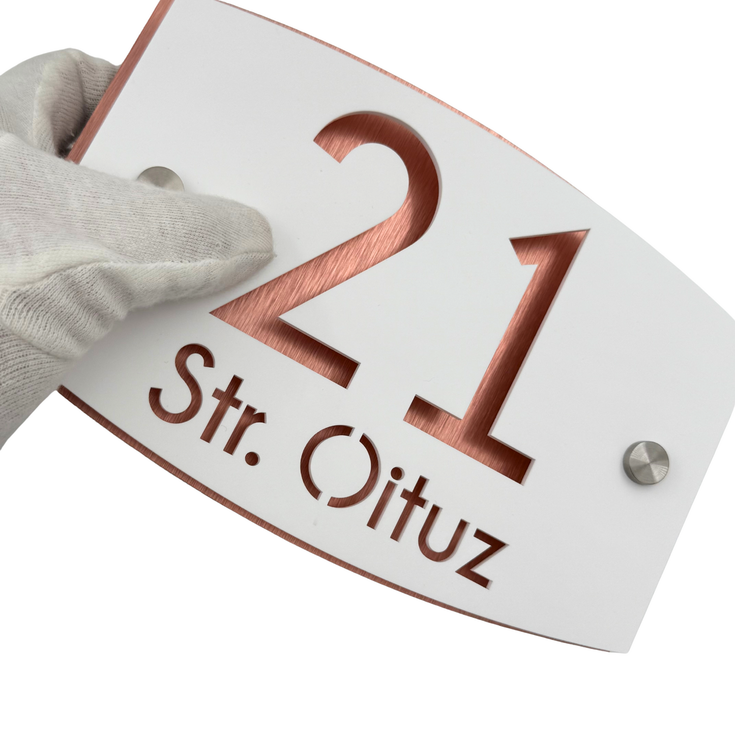 PREMIUM HOUSE NUMBER - Satin Black Aluminium Copper Pearly 2 Spacers Silver - 20×13 cm