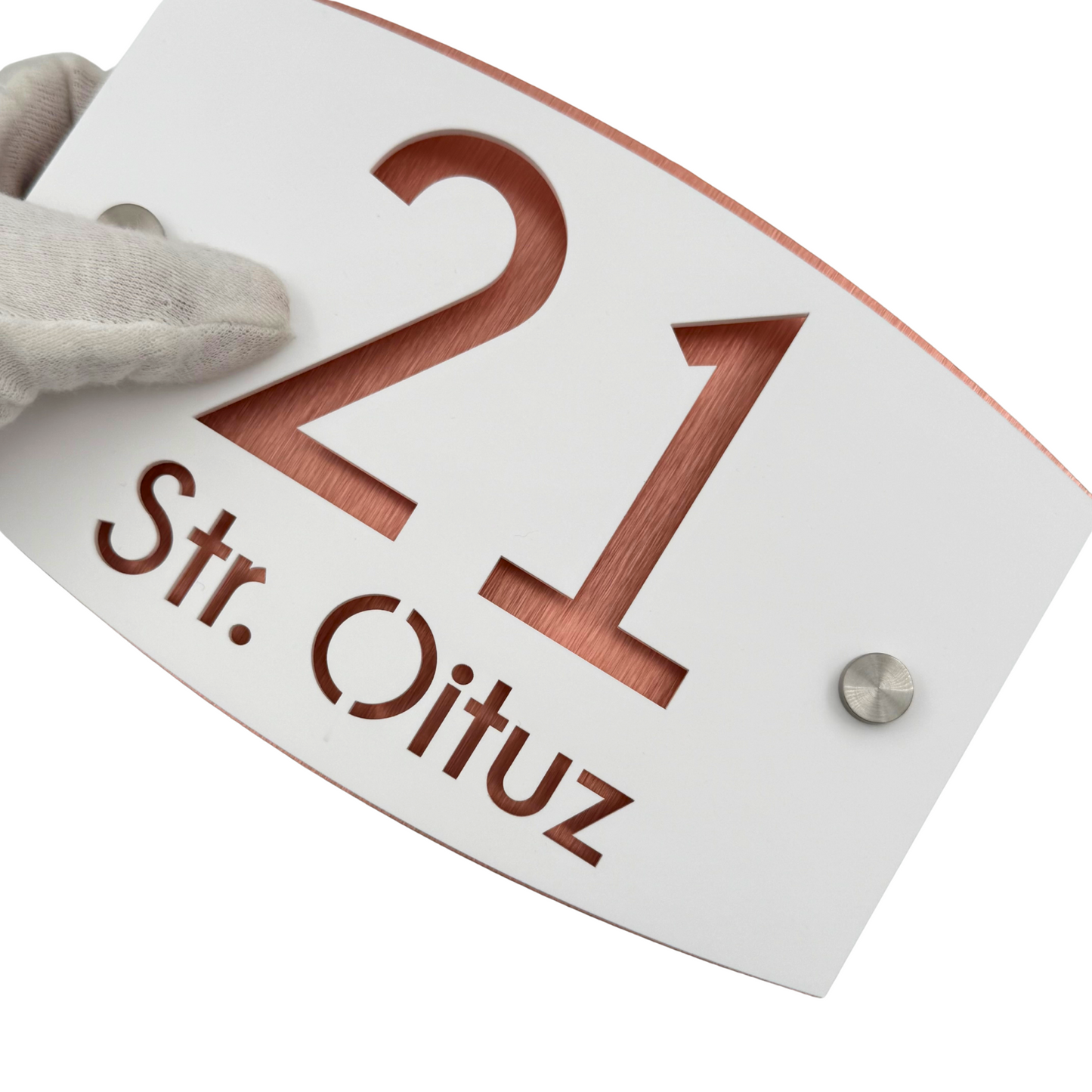 PREMIUM HOUSE NUMBER - Satin Black Aluminium Copper Pearly 2 Spacers Silver - 20×13 cm