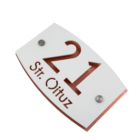 PREMIUM HOUSE NUMBER - Satin Black Aluminium Copper Pearly 2 Spacers Silver - 20×13 cm