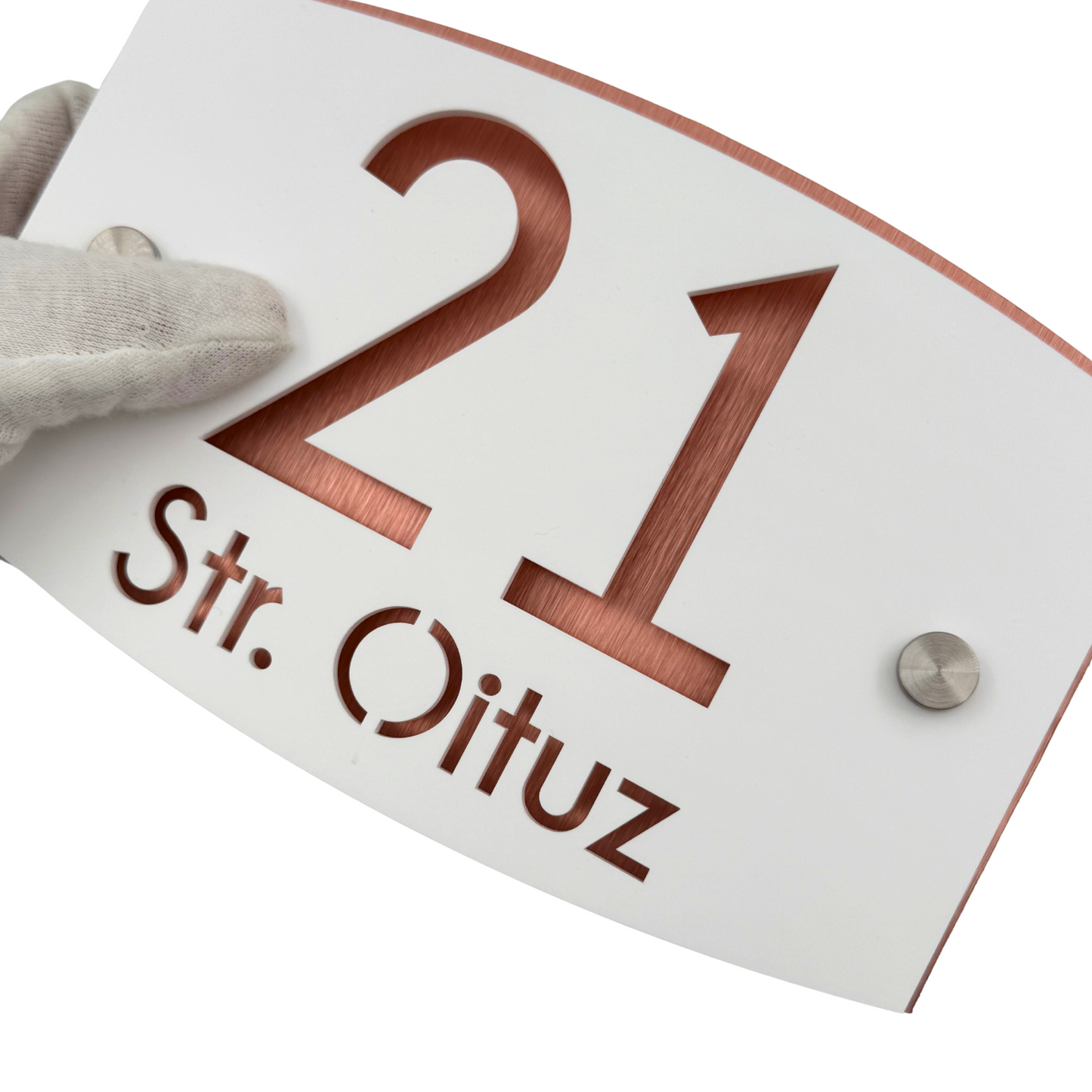 PREMIUM HOUSE NUMBER - Satin Black Aluminium Copper Pearly 2 Spacers Silver - 20×13 cm