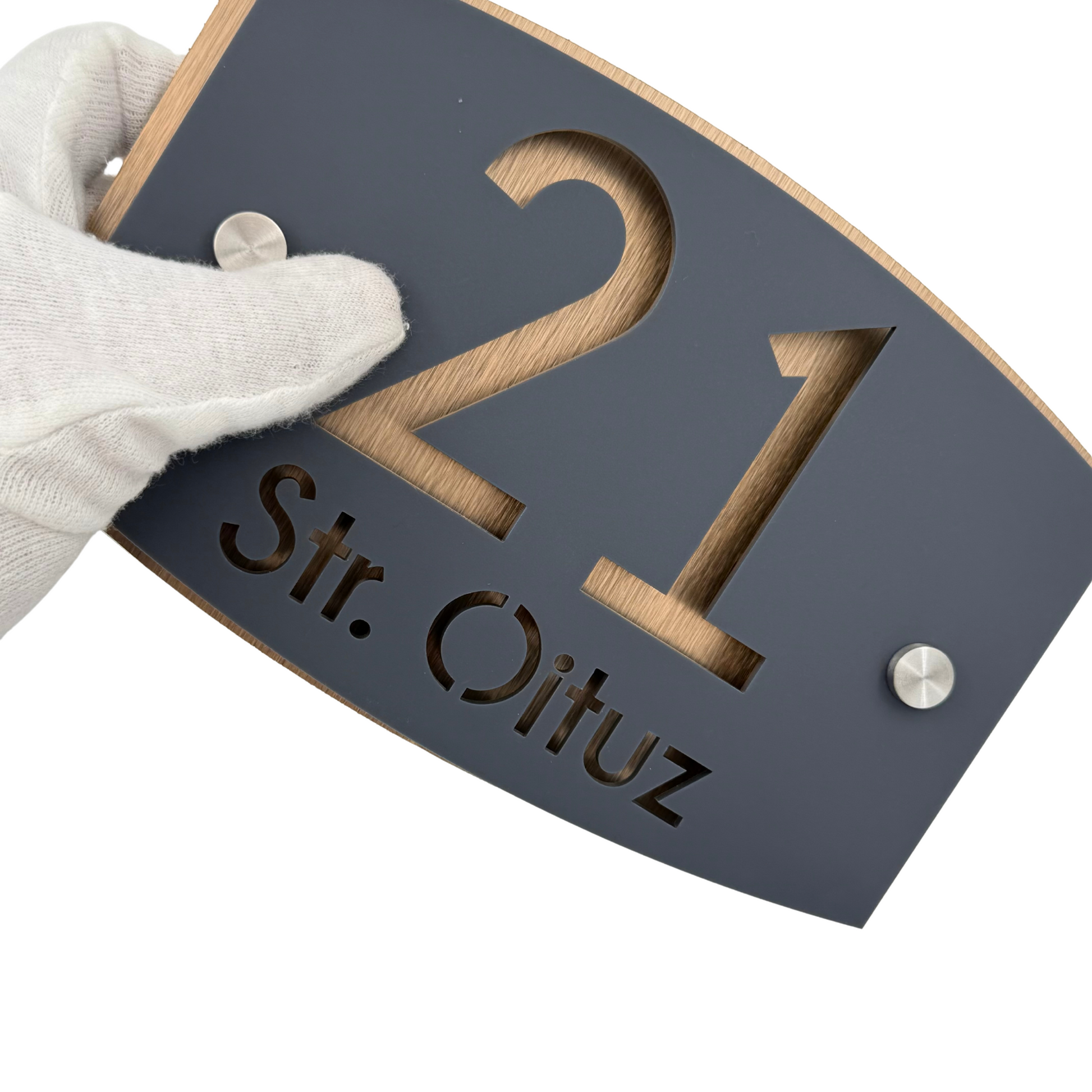 PREMIUM HOUSE NUMBER - Satin Grey Aluminium Bronze Pearly 2 Spacers Silver - 20×13 cm