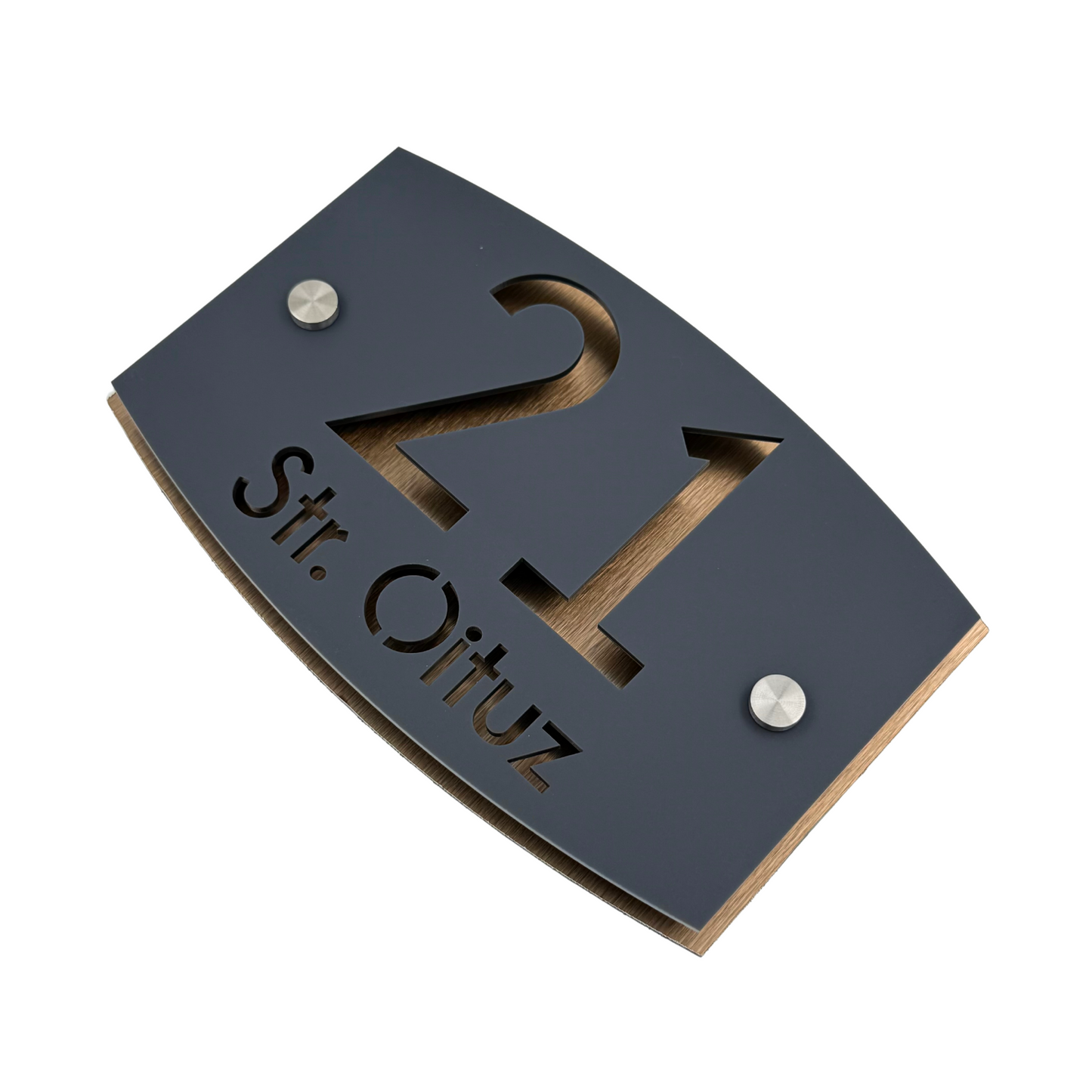 PREMIUM HOUSE NUMBER - Satin Grey Aluminium Bronze Pearly 2 Spacers Silver - 20×13 cm