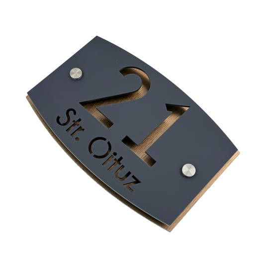 PREMIUM HOUSE NUMBER - Satin Grey Aluminium Bronze Pearly 2 Spacers Silver - 20×13 cm