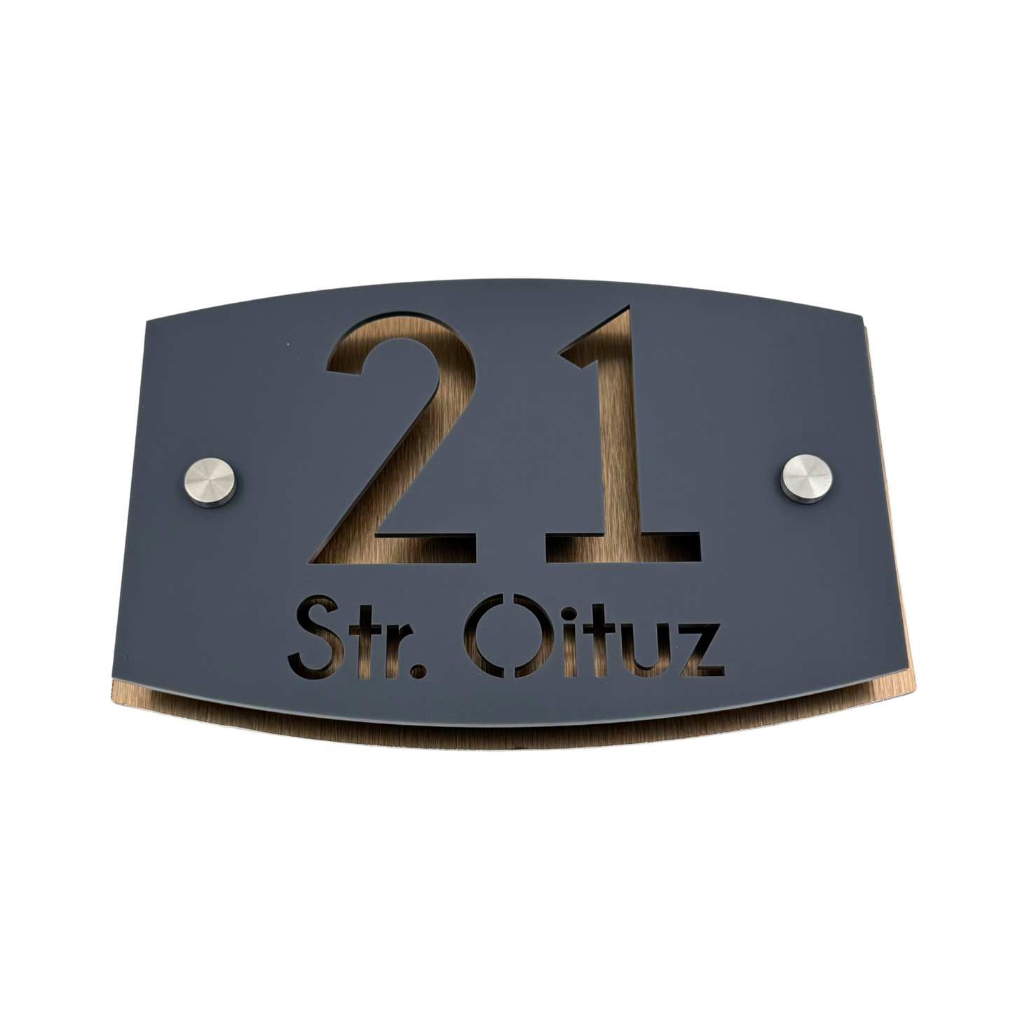 PREMIUM HOUSE NUMBER - Satin Grey Aluminium Bronze Pearly 2 Spacers Silver - 20×13 cm