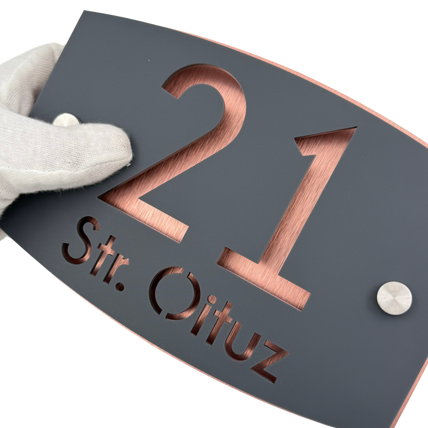 PREMIUM HOUSE NUMBER - Satin Black Aluminium Gold Mirror 2 Spacers Silver - 20×13 cm