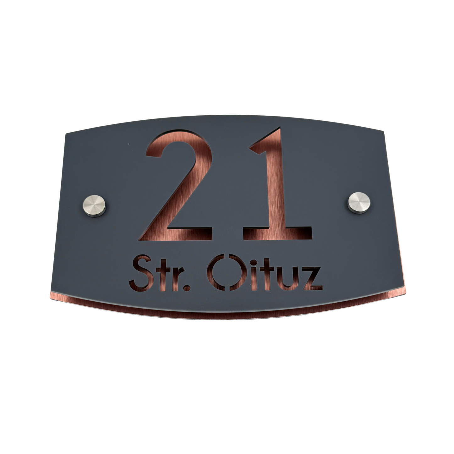 PREMIUM HOUSE NUMBER - Satin Black Aluminium Gold Mirror 2 Spacers Silver - 20×13 cm