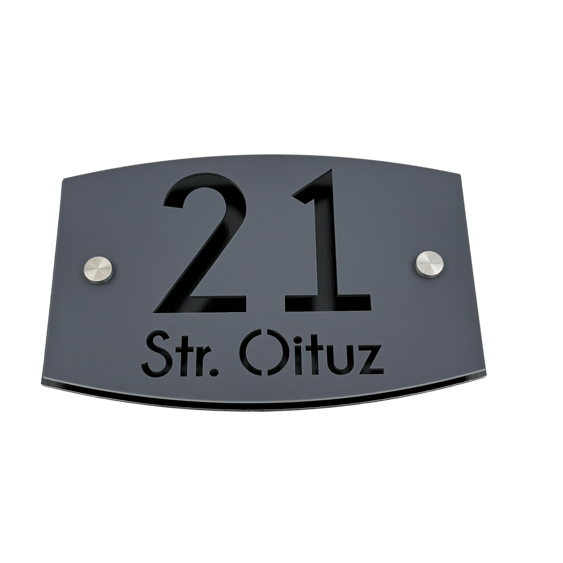 PREMIUM HOUSE NUMBER - Satin Grey Aluminium Black Pearly 2 Spacers Silver - 20×13 cm