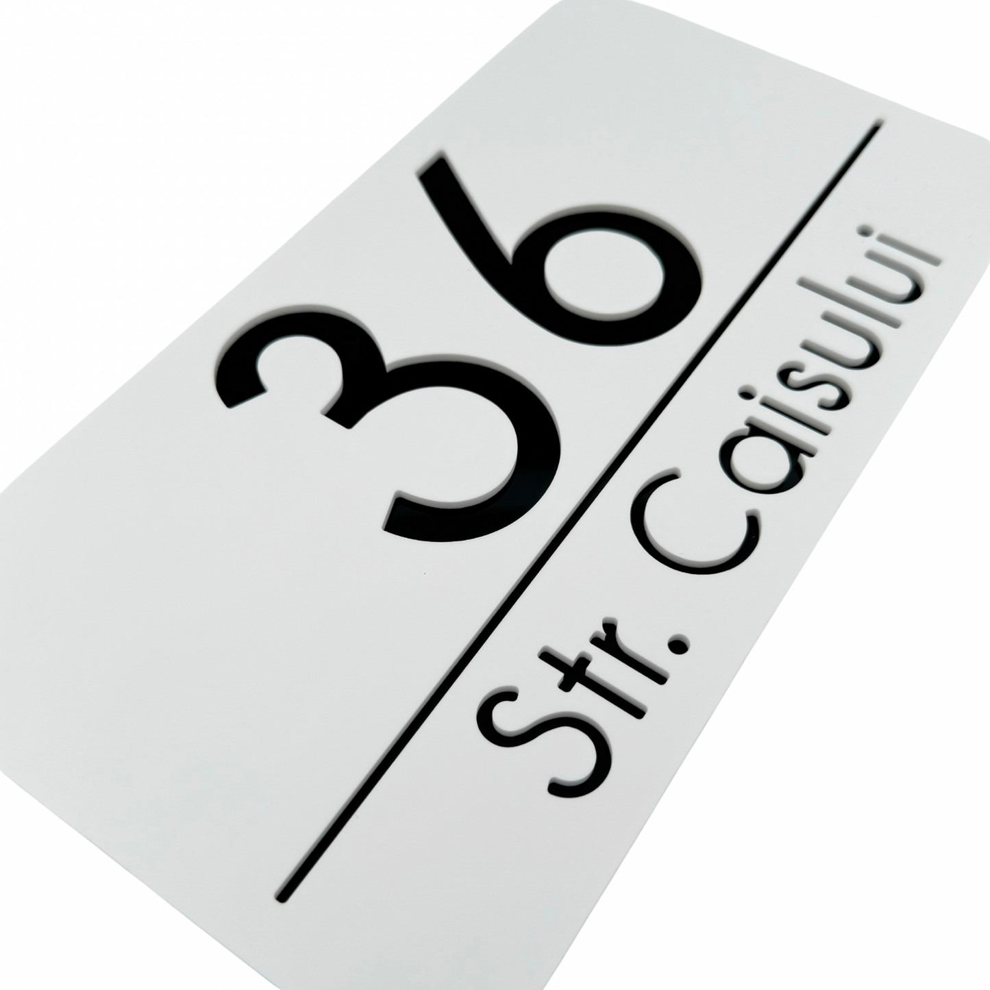 PREMIUM HOUSE NUMBER - White Satin Glossy Black - 28×15 cm