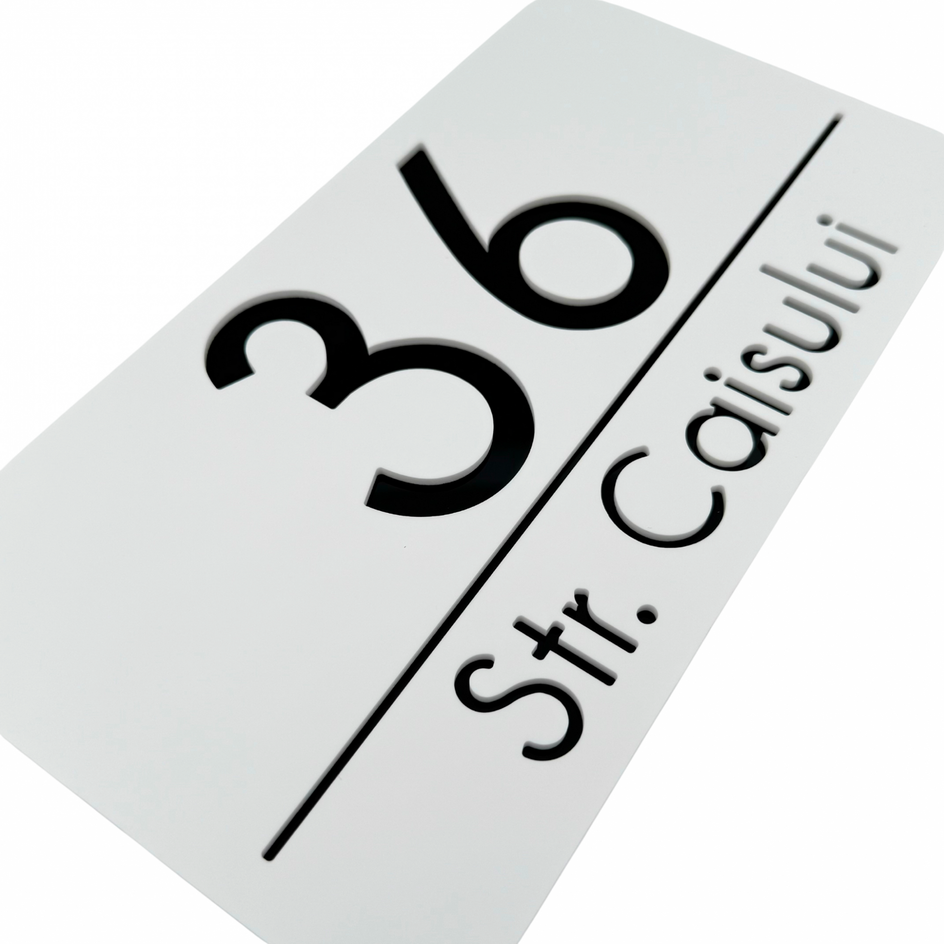 PREMIUM HOUSE NUMBER - White Satin Glossy Black - 28×15 cm