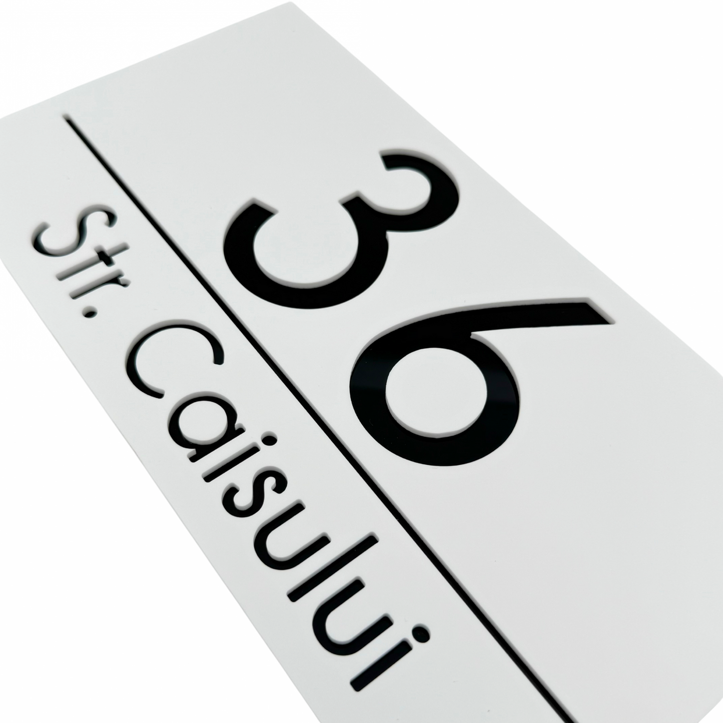 PREMIUM HOUSE NUMBER - White Satin Glossy Black - 28×15 cm