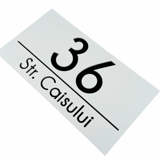 PREMIUM HOUSE NUMBER - White Satin Glossy Black - 28×15 cm
