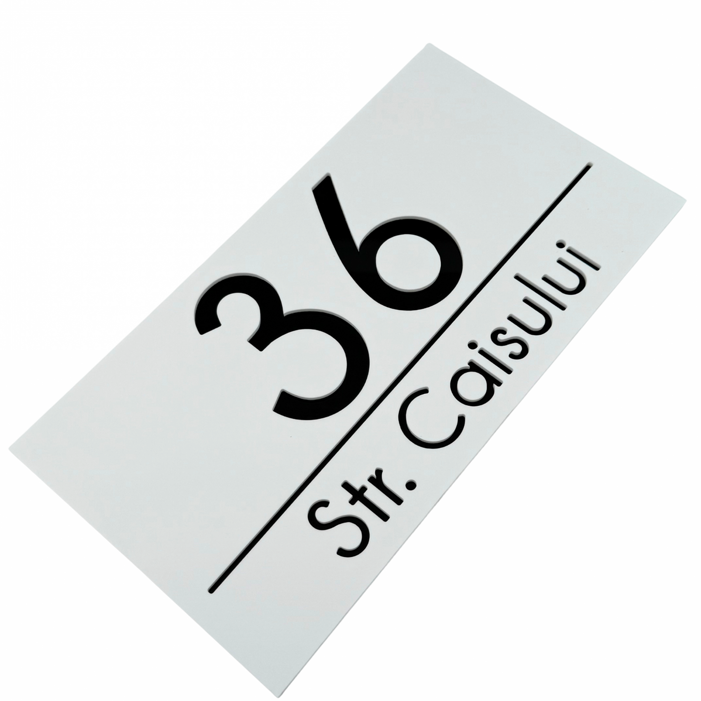 PREMIUM HOUSE NUMBER - White Satin Glossy Black - 28×15 cm