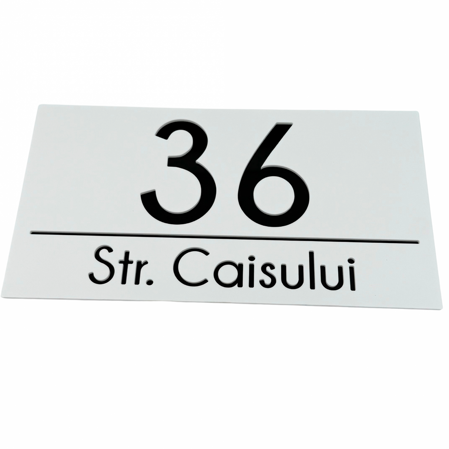 PREMIUM HOUSE NUMBER - White Satin Glossy Black - 28×15 cm